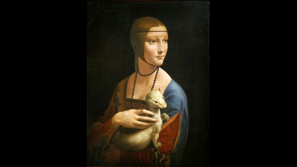 Dama con l'ermellino: olio su tavola (54 &times;40 cm) databile al 1488-1490. Conservato per anni nel Museo Czartoryski di Cracovia, dal maggio del 2012 il quadro &egrave; esposto al castello del Wawel, sempre a Cracovia.