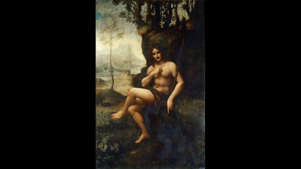 Bacco (su un precedente san Giovanni Battista): dipinto a olio su tavola trasportata su tela (177 &times; 115 cm) attribuito a Leonardo da Vinci e bottega, databile al 1510-1515 e conservato nel Museo del Louvre a Parigi&nbsp;