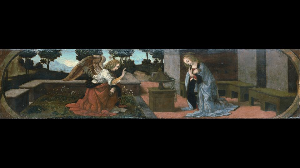 Annunciazione: dipinto a tempera su tavola (16x60 cm), attribuito a Lorenzo di Credi o a Leonardo da Vinci, databile tra il 1475 e il 1478 circa e conservato nel Museo del Louvre di Parigi (n. di catalogo M.I. 598)&nbsp;