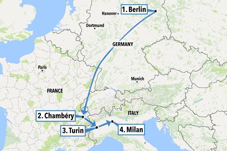 &nbsp;La mappa della fuga di Amri (The Sun)