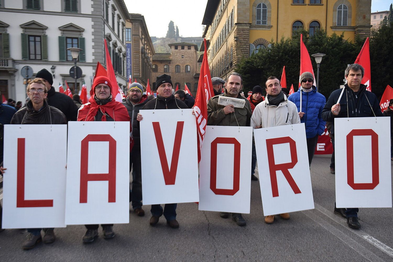 Lavoro, occupazione, jobs act, lavoratori, manifestazione, protesta, riforma lavoro (foto Agf)