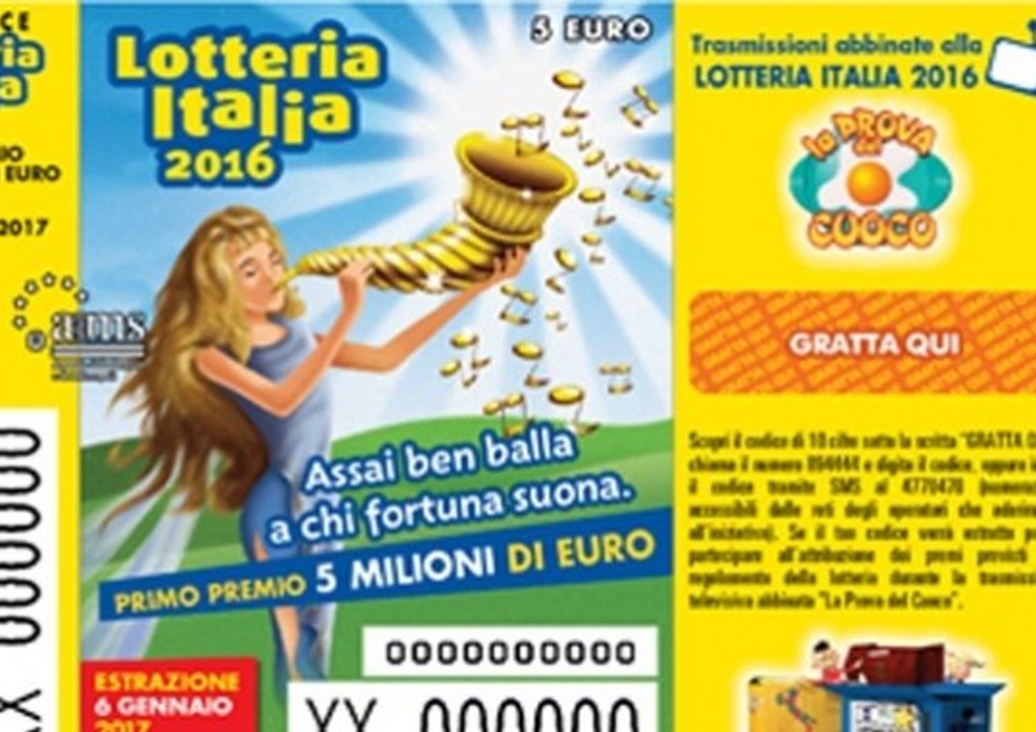 Ecco i cinque biglietti vincenti della Lotteria Italia