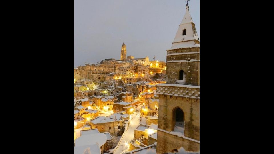 La neve a Matera, uno scenario mozzafiato