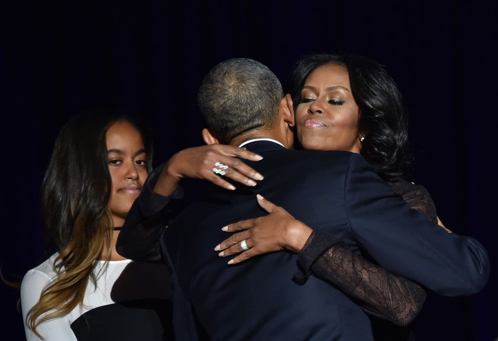 Barack Obama, Michelle e Malia al discorso di addio (afp)