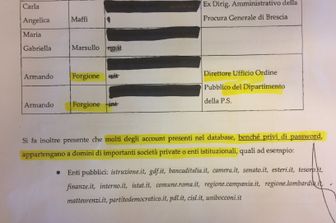 &nbsp; Foto documento hackeraggio su Renzi