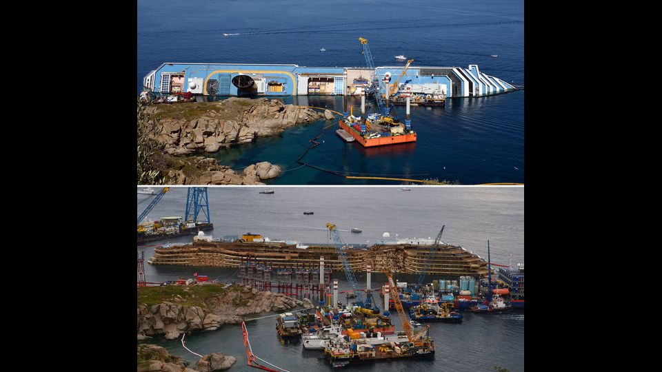 La nave rimarr&agrave; incagliata nel fondale, come una balena penosamente spiaggiata, per oltre 2 anni e mezzo (Afp)