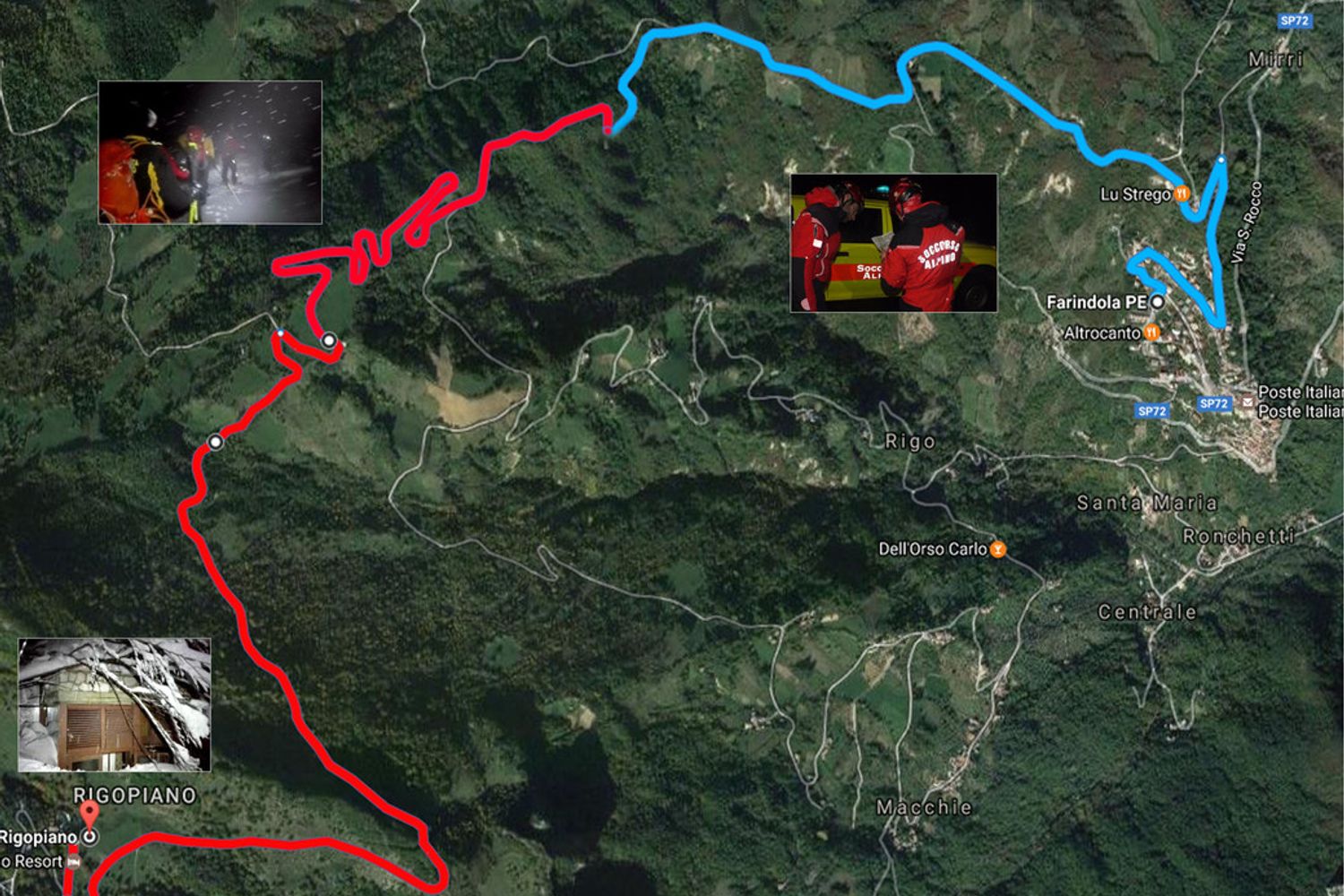 &nbsp;Mappa soccorritori hotel Rigopiano
