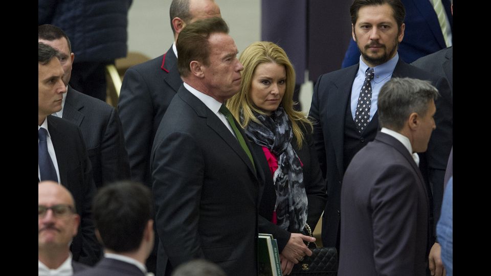 Nell'udienza generale del mercoled&igrave;' Arnold Schwarzenegger e la sua compagna Heather Milligan ricevuti da Papa Francesco (Agf)&nbsp;