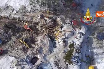 &nbsp;Rigopiano, la zona della slavina vista dall&rsquo;alto con i droni dei Vigili del Fuoco