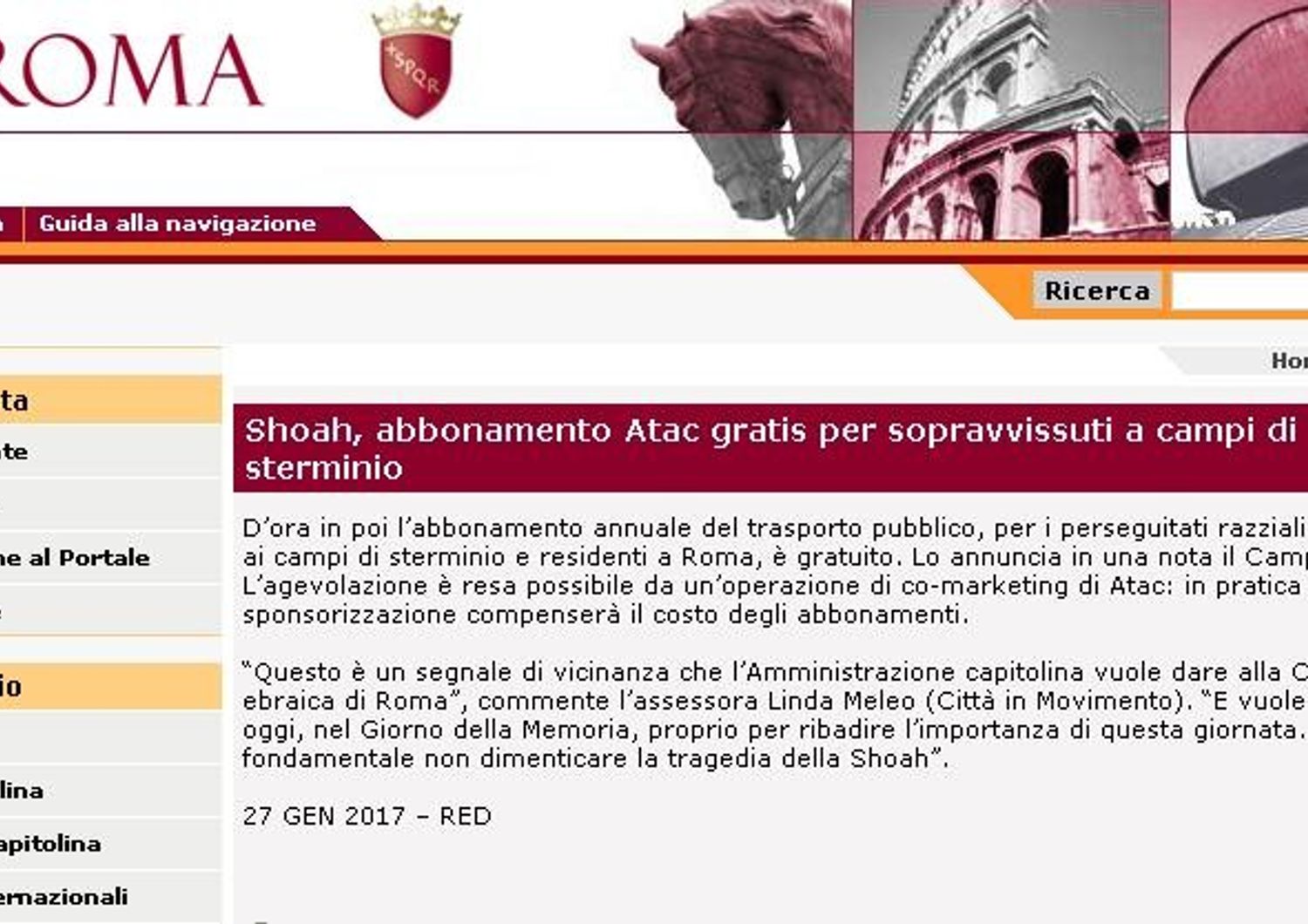 &nbsp;Atac abbonamento gratis a sopravvissuti Shoah