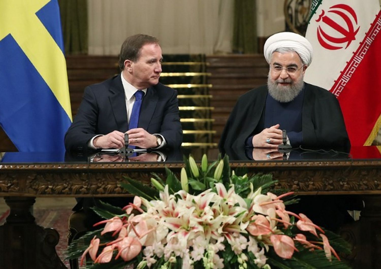 premier svedese Stefan Lofven e presidente iraniano Hassan Rohani (Afp)&nbsp;