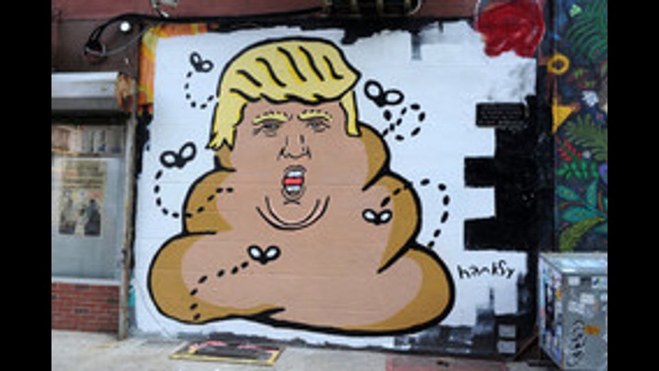 Nell&rsquo;estate del 2015&nbsp;su un muro del Lower East Side, a Manhattan, l&rsquo;artista newyorkese Hansky dipinge Trump come un enorme escremento circondato da mosche. L&rsquo;opera viene coperta nel gennaio del 2017 dopo che le autorit&agrave;  hanno minacciato di multare il proprietario dell&rsquo;edificio.