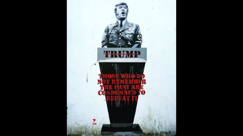 Ma Trump non ispira solo Bambi: a febbraio del 2016 lo street artist londinese Pegasus dipinge il futuro presidente degli Usa nelle vesti di Hitler. Letteralmente. Trump &egrave; raffigurato in uniforme nazista, mentre sotto di lui compare la scritta: &ldquo;Coloro che non ricordano il passato sono condannato a ripeterlo&rdquo;. Per il suo murale Pegasus riceve minacce di morte.