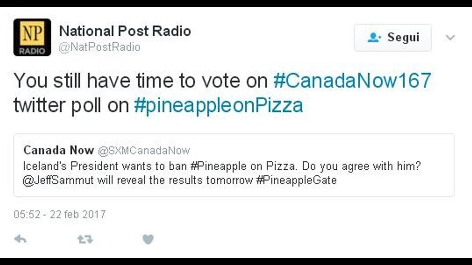 C'&egrave; ancora tempo per votare il sondaggio su #ananassullapizza