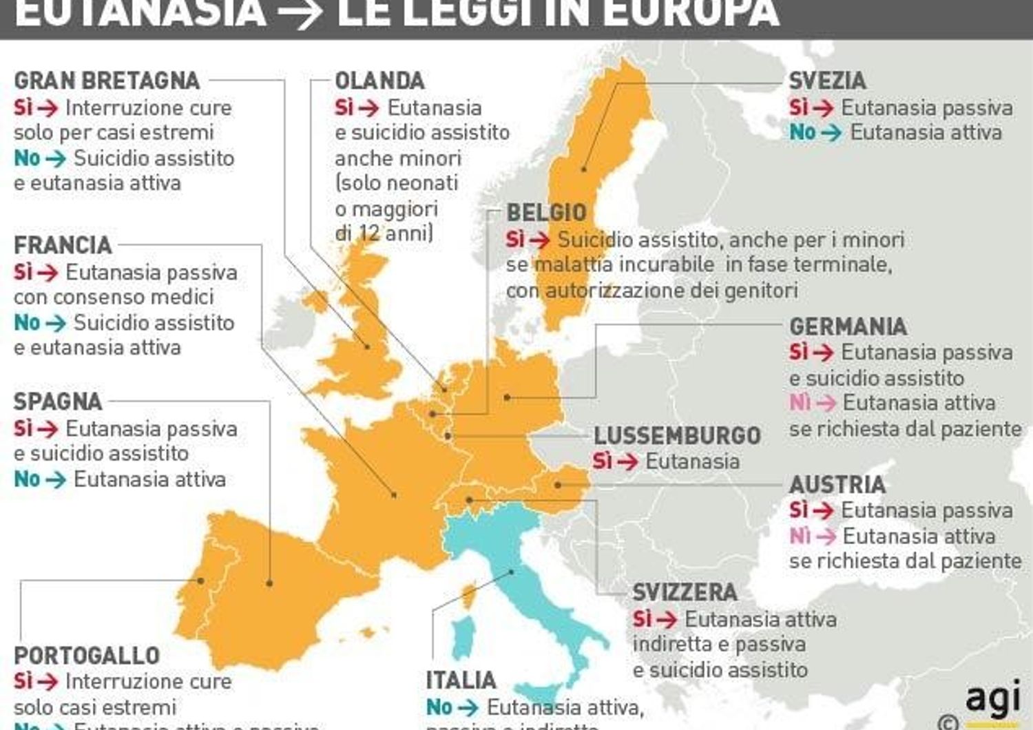 Mappa, dove si pratica l&#39;eutanasia in Europa