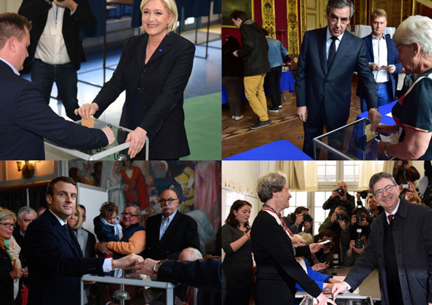 &nbsp;Combo Francia presidenziali Le Pen, Fillon Macron e Melenchon al voto