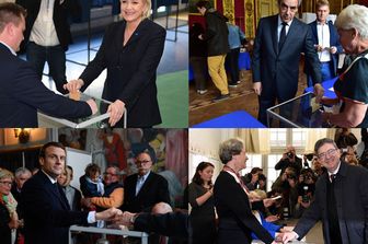 &nbsp;Combo Francia presidenziali Le Pen, Fillon Macron e Melenchon al voto