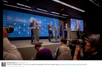 &nbsp;conferenza stampa di Tusk e Junker il 29 aprire 2017 (foto twitter)
