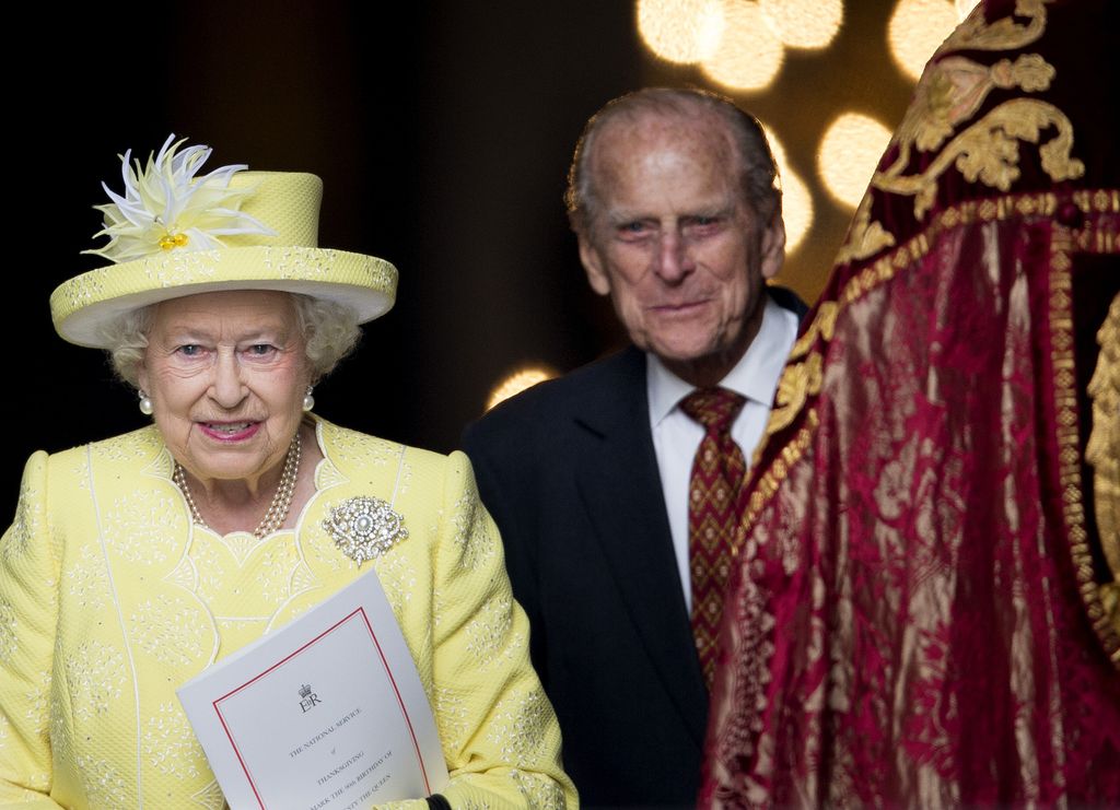 La regina Elisabetta e il principe Filippo durante le celebrazioni del 90&deg; compleanno della Regina alla cattedrale di St Pauls, Londra, il 10 giugno 2016