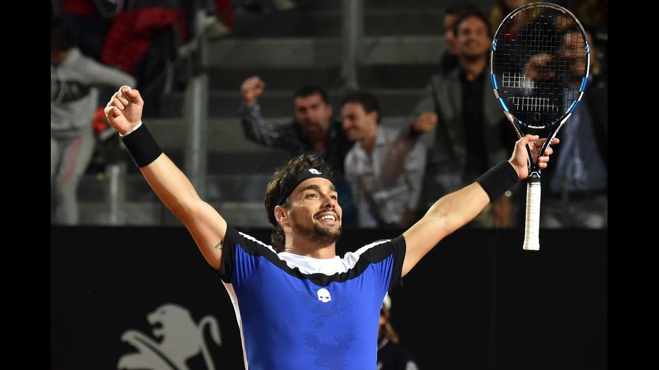 &nbsp;La vittoria di Fognini al Foro Italico di Roma (Afp)&nbsp;