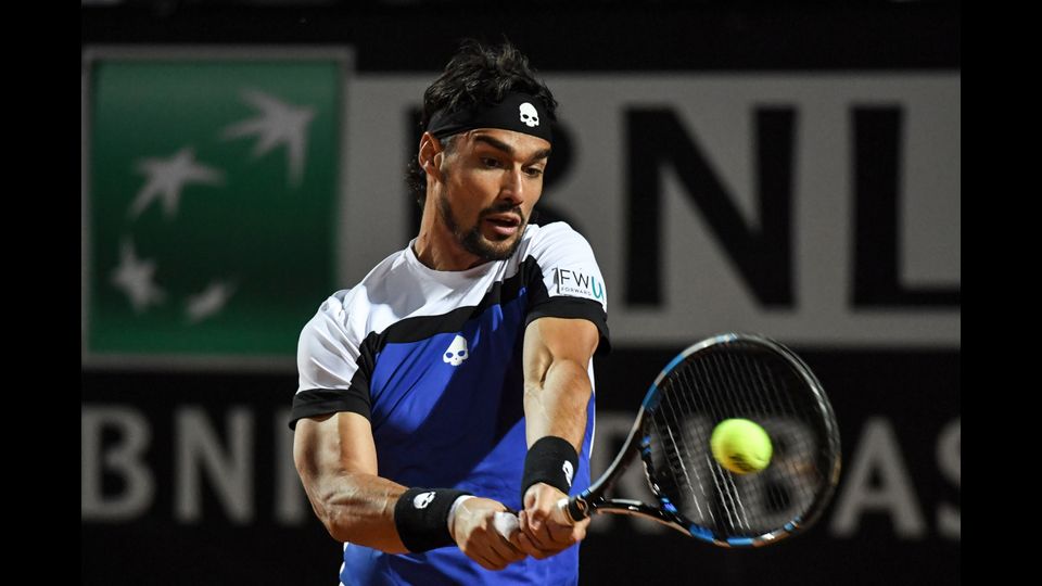 &nbsp; Fabio Fognini durante il match del torneo di tennis ATP Roma, &nbsp;al Foro Italico di Roma (Afp)&nbsp;