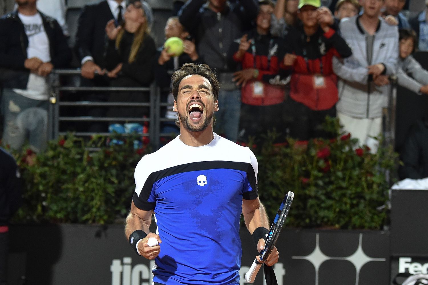 &nbsp;La vittoria di Fognini al Foro Italico di Roma (Afp)&nbsp;