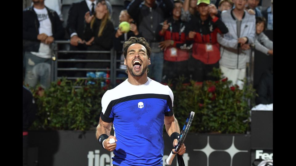 &nbsp;La vittoria di Fognini al Foro Italico di Roma (Afp)&nbsp;