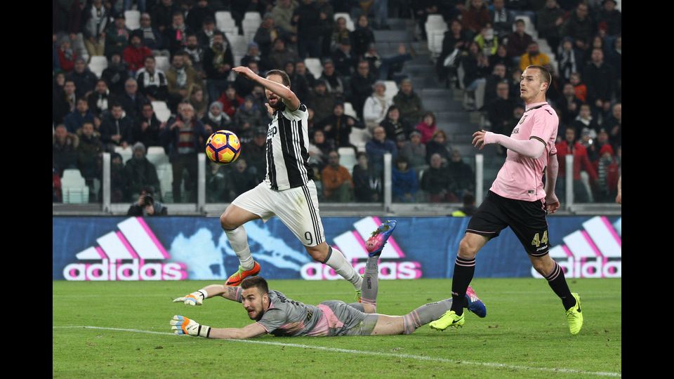 Cronistoria del campionato:&nbsp;17 febbraio 2017&nbsp;Gonzalo Higuain mentre segna il gol con il Palermo. La partita termina 4 a 1 per la Juventus (Afp)