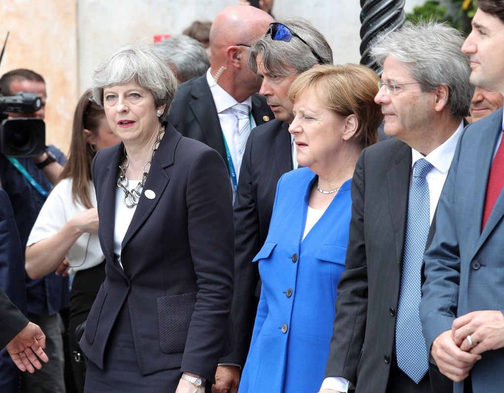 &nbsp;Theresa May, Angela Merkel, Paolo Gentiloni e Justin Trudeau al G7 di Taormina