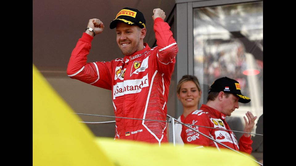 &nbsp;F1 Monaco Montecarlo, Vettel celebra la vittoria (Afp)