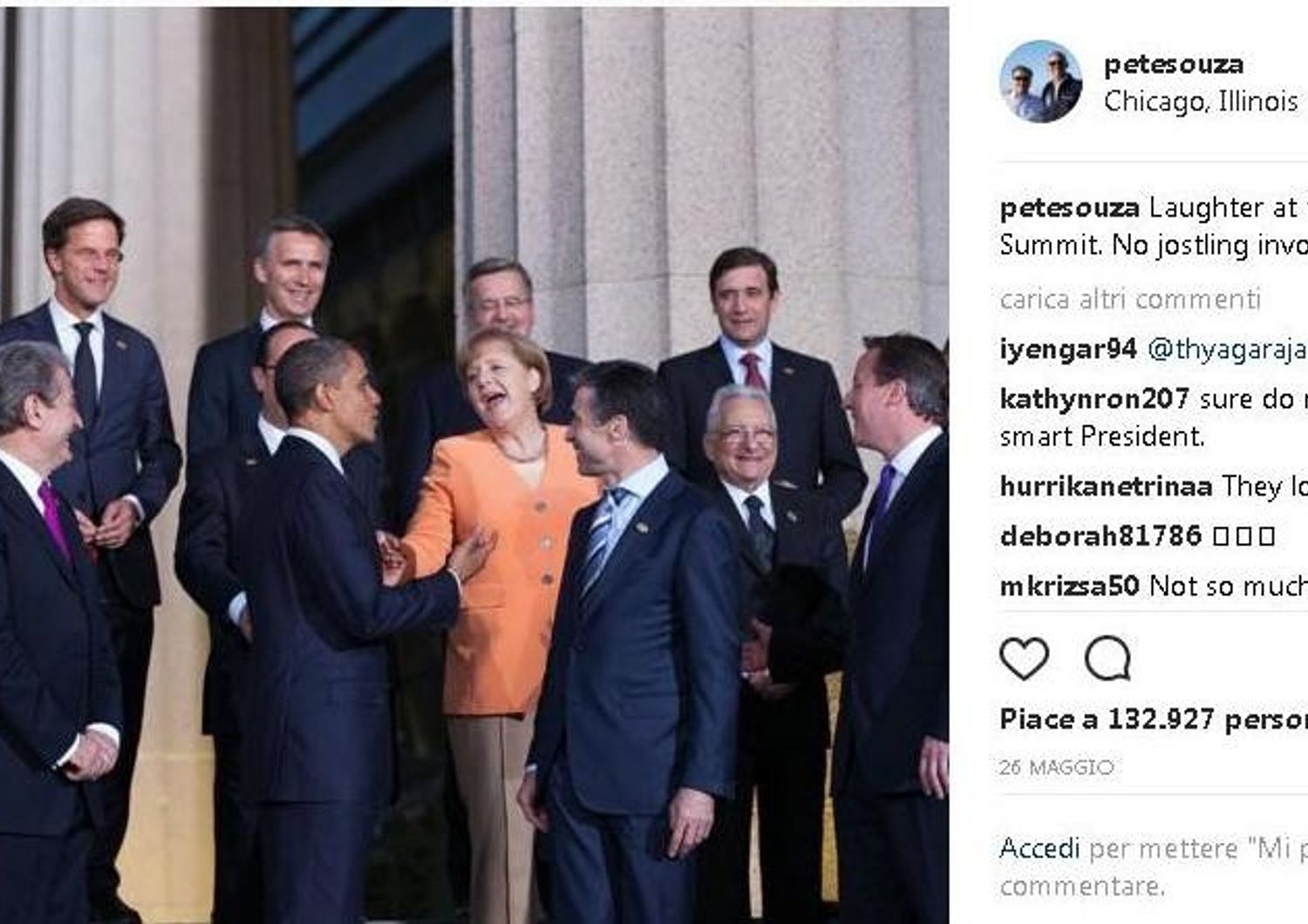&nbsp;Obama Merkel al vertice Nato 2012 foto instagram Pete Souza