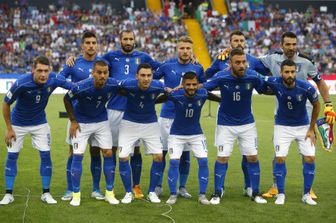 &nbsp;La nazionale Azzurra &nbsp;prima della partita contro il Liechtenstein per le qualificazioni per la Coppa del Mondo FIFA 2018 allo stadio di Udine (Afp)