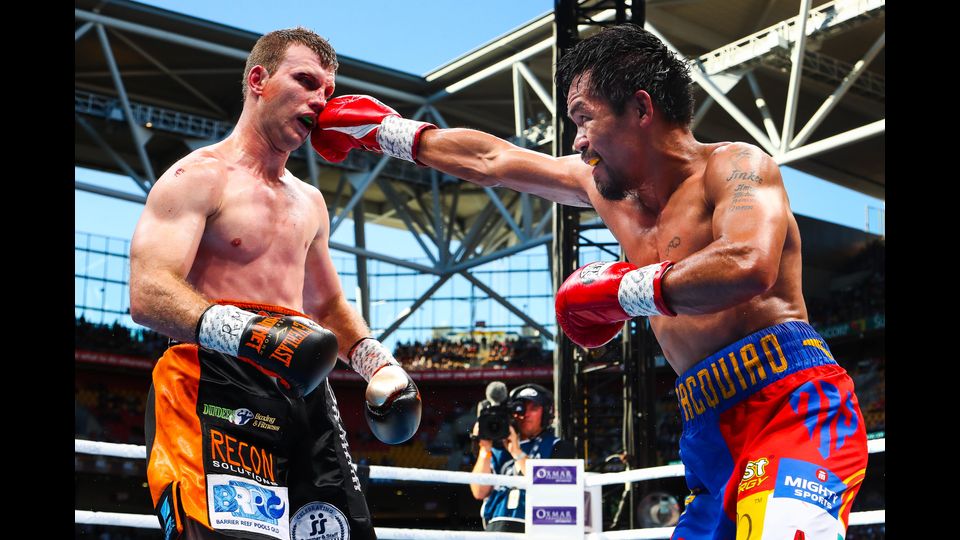 &nbsp;L'incontro di boxe tra il filippino Manny Pacquiao al Suncorp Stadium di Brisbanee Jeff Horn in Australia (Afp)