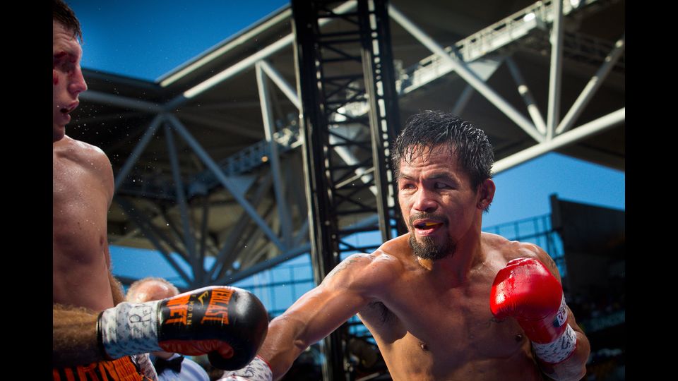 &nbsp;L'incontro di boxe tra il filippino Manny Pacquiao al Suncorp Stadium di Brisbanee Jeff Horn in Australia (Afp)