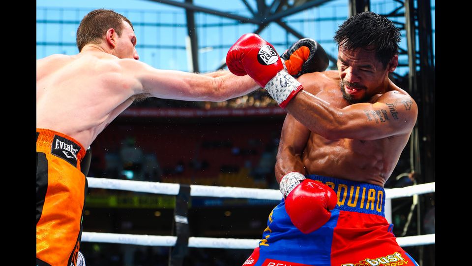 &nbsp;L'incontro di boxe tra il filippino Manny Pacquiao al Suncorp Stadium di Brisbanee Jeff Horn in Australia (Afp)