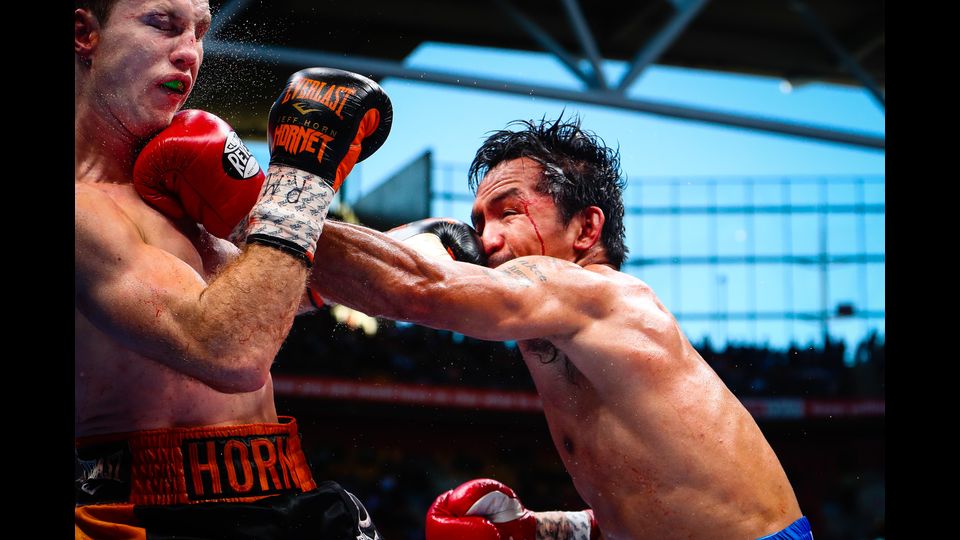 &nbsp;L'incontro di boxe tra il filippino Manny Pacquiao al Suncorp Stadium di Brisbanee Jeff Horn in Australia (Afp)