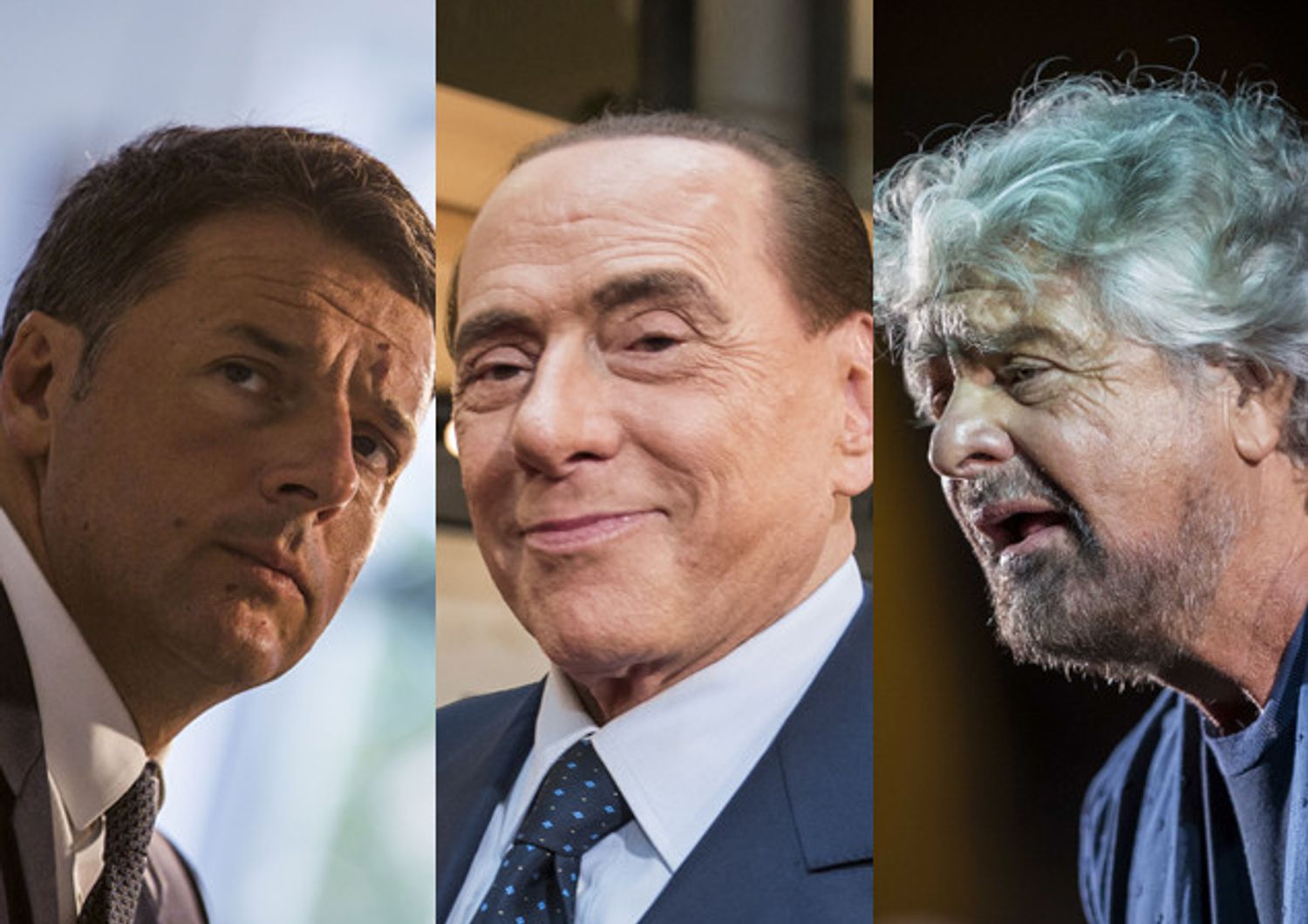 Renzi, Berlusconi e Grillo (AGF)&nbsp;