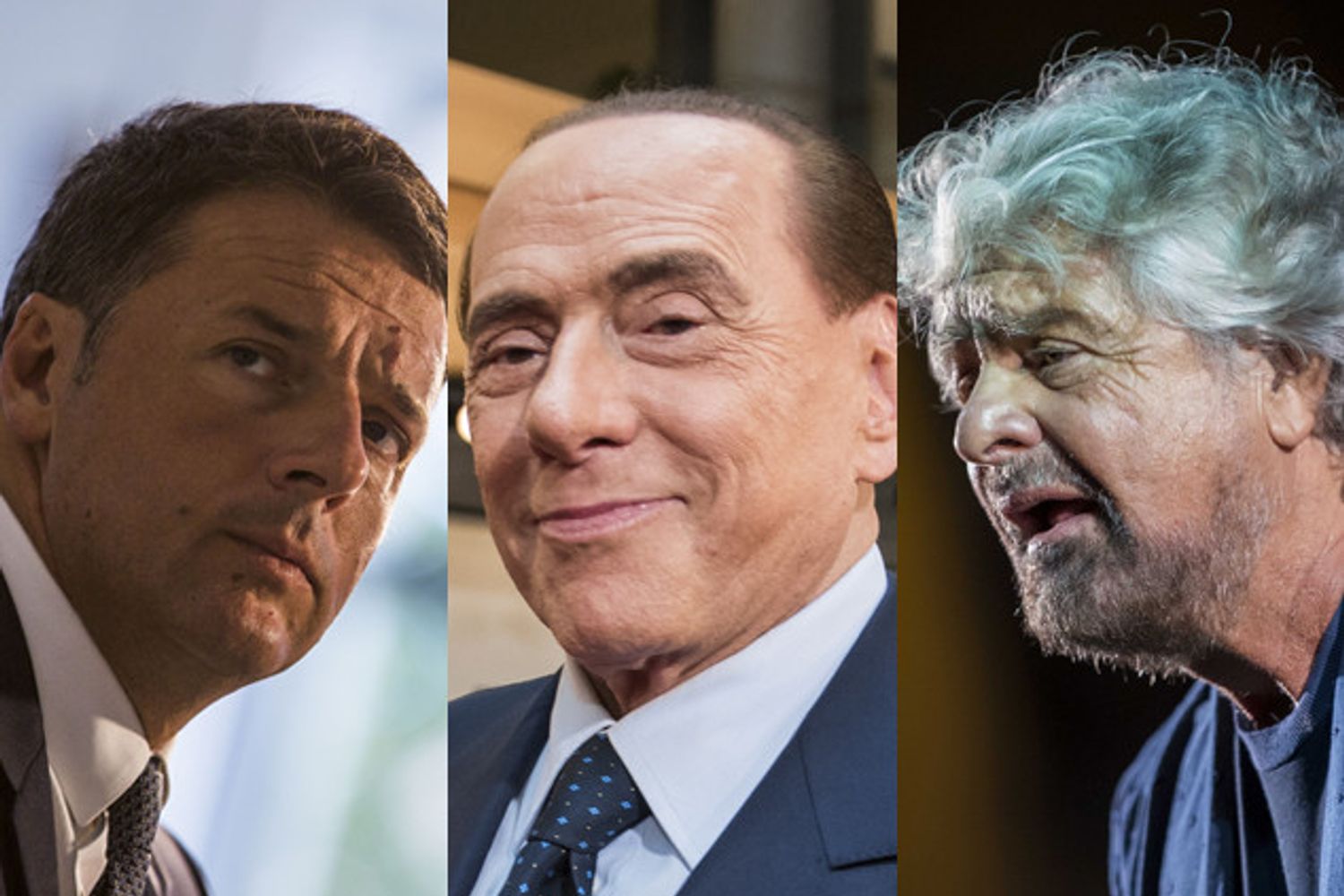 Renzi, Berlusconi e Grillo (AGF)&nbsp;