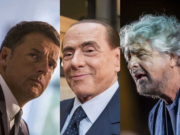 Renzi, Berlusconi e Grillo (AGF)&nbsp;
