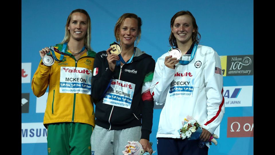 &nbsp;Mondiali nuoto: Federica Pellegrini Oro nei 200 SL, il podio (Afp)