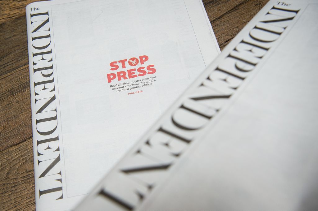 L'ultima edizione cartacea di The Independent, uscita il 26 marzo 2016