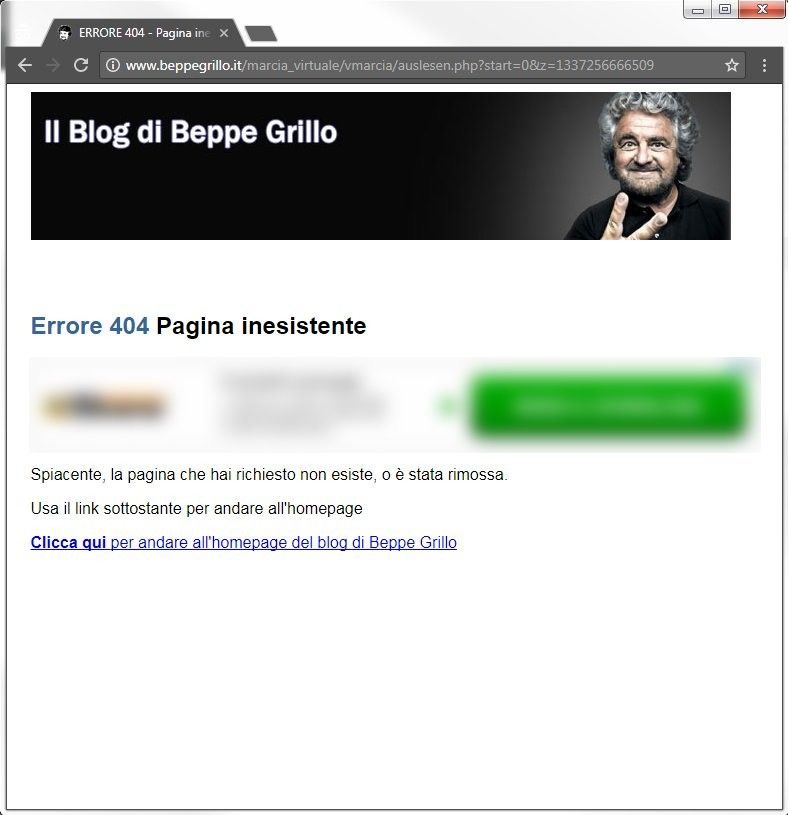 &nbsp;La pagina 'rimossa' dal sito Beppegrillo.it