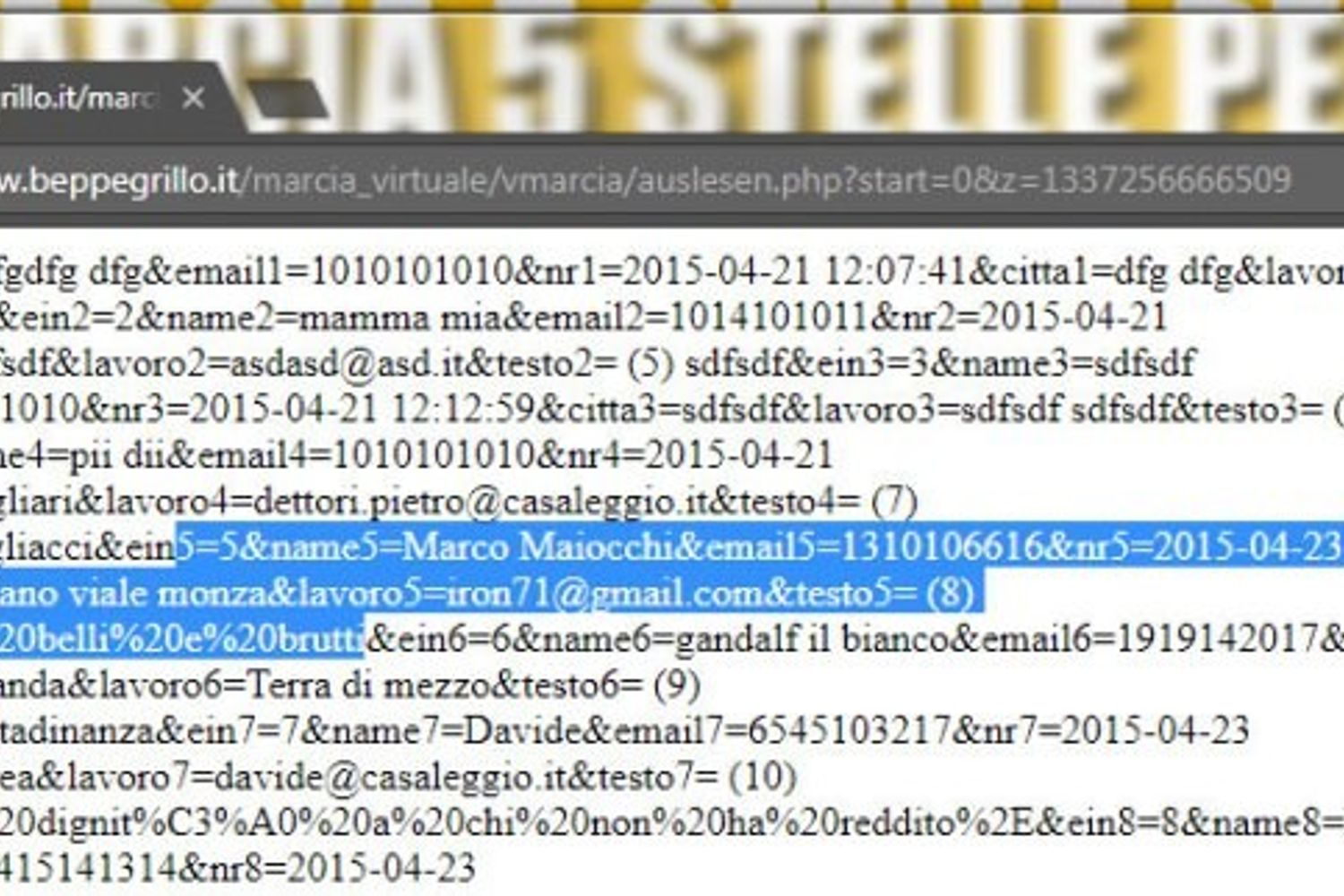 &nbsp;Il link con i dati in chiaro di chi ha firmato la Marcia virtuale di Beppegrillo.it