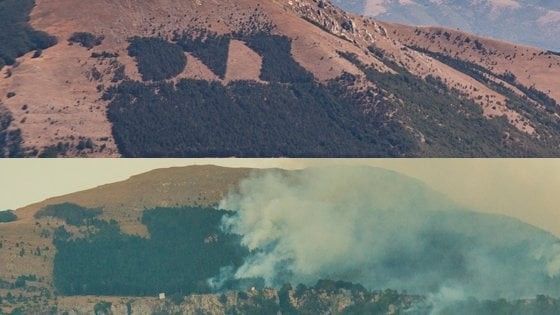 La scritta DUX sul Monte Giano divorata dalle fiamme&nbsp;