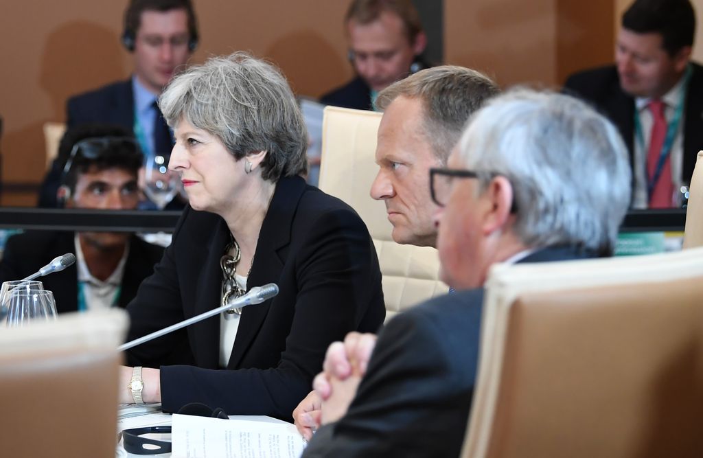 &nbsp;Theresa May, Donald Tusk e Jean-Claude Juncker