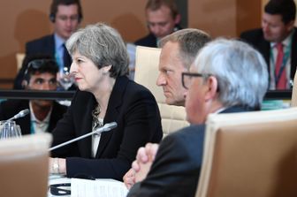&nbsp;Theresa May, Donald Tusk e Jean-Claude Juncker