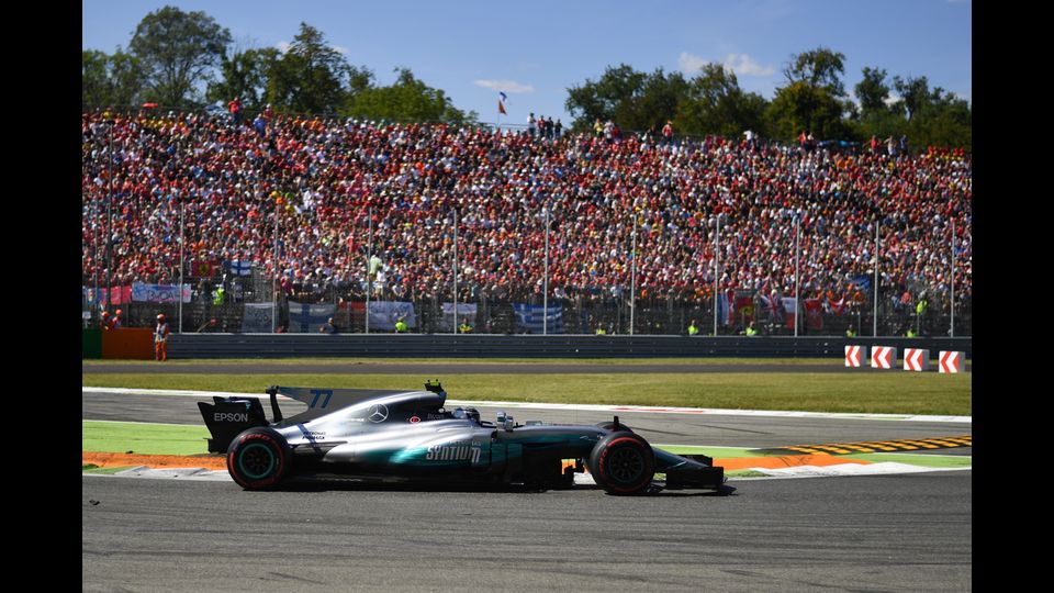 &nbsp;Il Gran Premio di F1 a Monza, Valtteri Bottas al secondo posto con la Mercedes. (Afp)&nbsp;