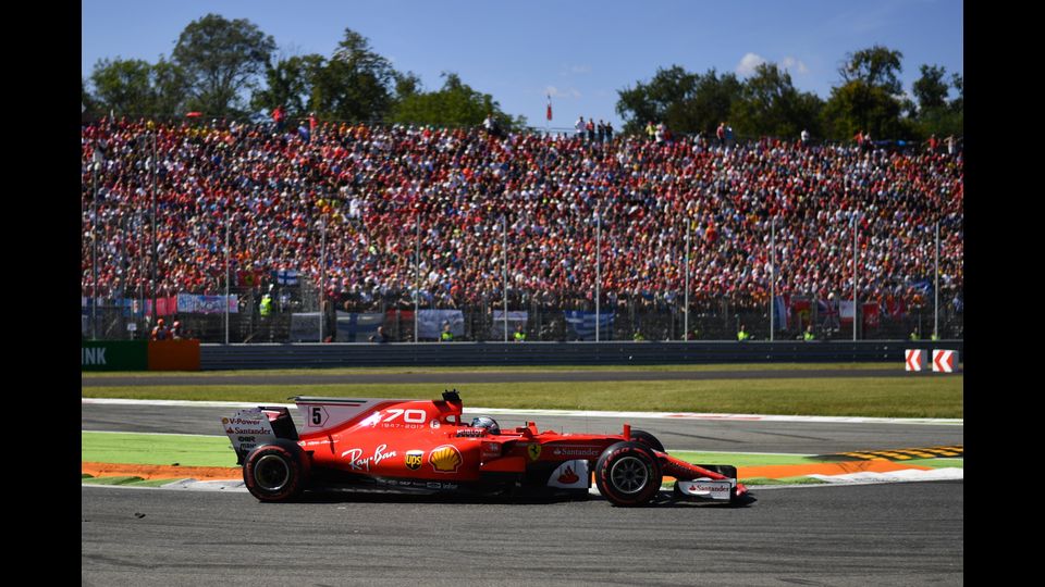 &nbsp;Il Gran Premio di F1 a Monza, terzo posto per la &nbsp;Ferrari guidata da Sebastian Vettel. (Afp)&nbsp;