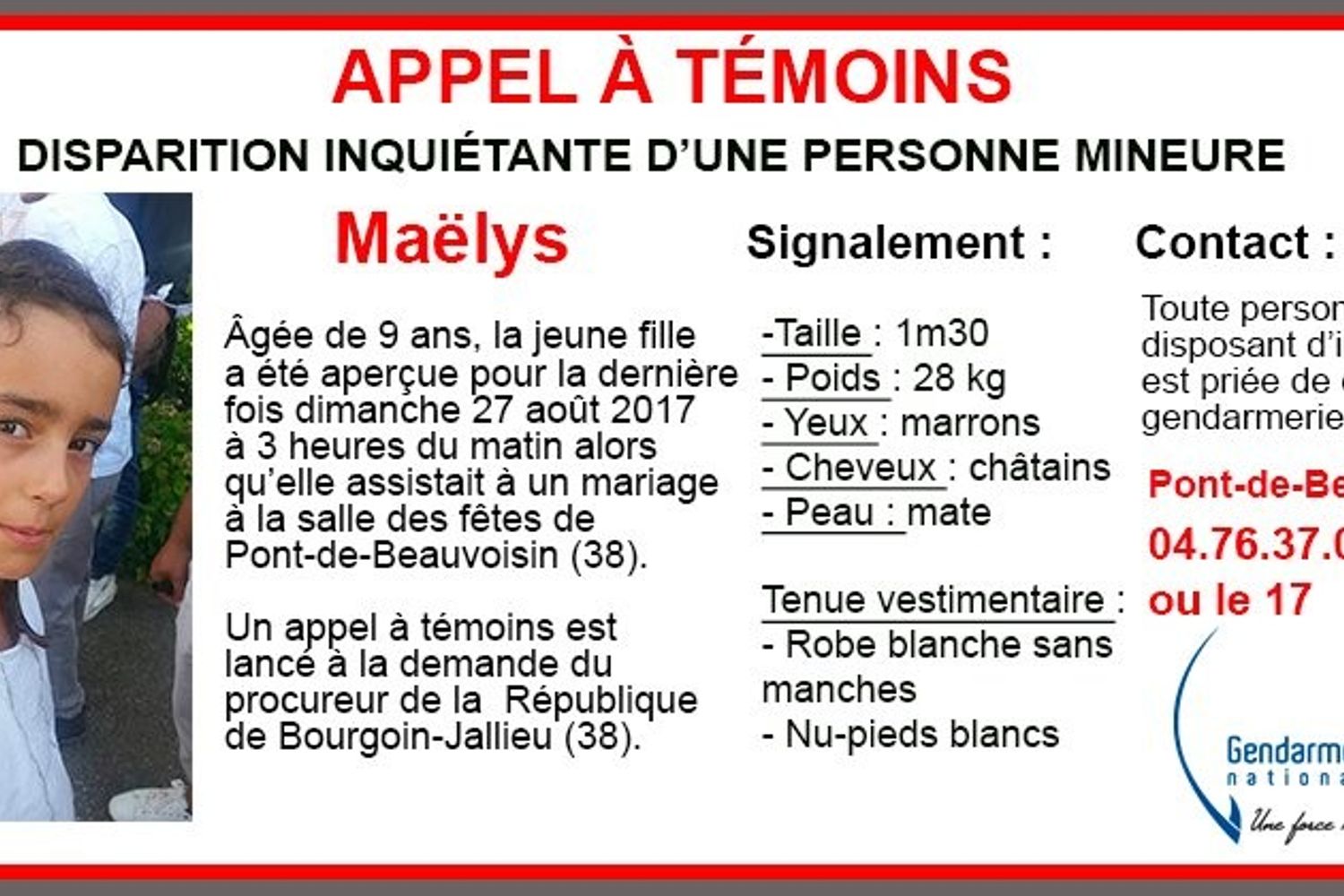 Appello della Gerdarmerie per la piccola Maelys