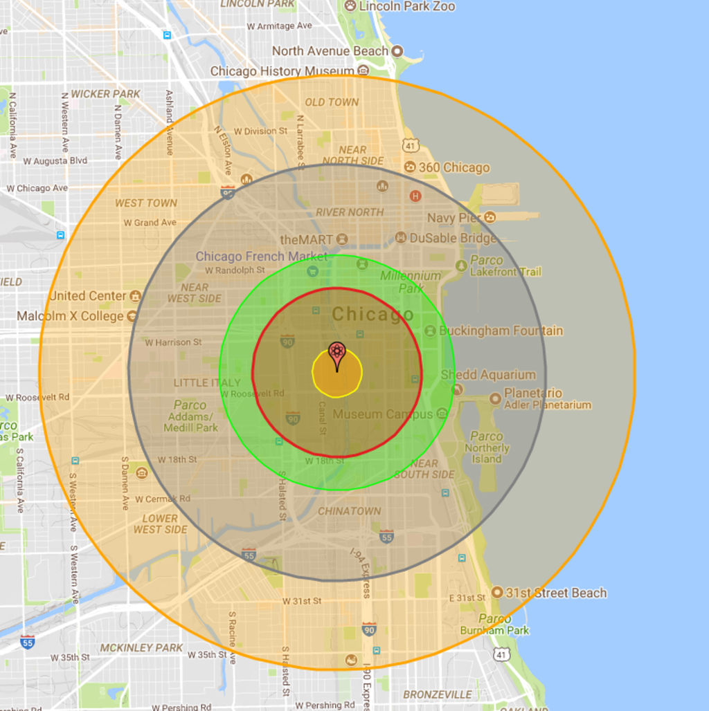 Le conseguenze dell'esplosione di una bomba H da 100 kilotoni su Chicago